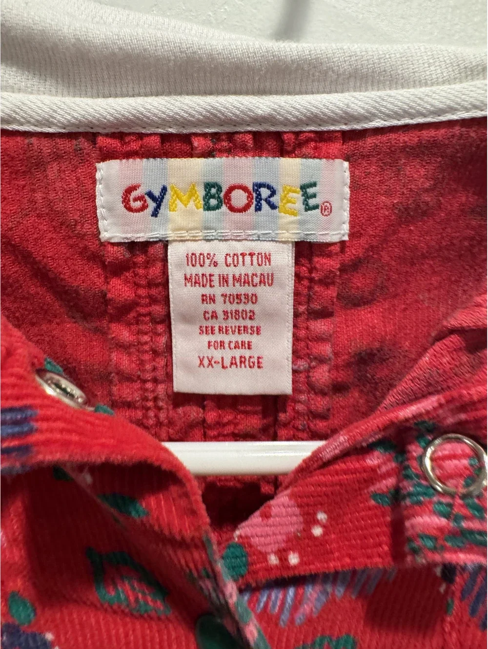 Vintage Rainbow Gymboree Girls XX-Large Red Floral Corduroy Button-Up Shirt